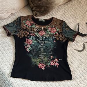 Vanilla sugar medium black, Y2K graphic, Paris floral bedazzled baby T-shirt